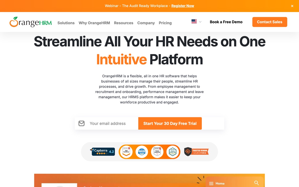 OrangeHRM open source HR system with self-hosted and cloud editions